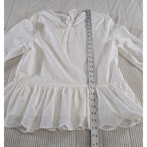 Crown & Ivy Blouse Women's PL White Eyelet Ruffle Long Sleeve Pull On Top - Picture 9 of 9